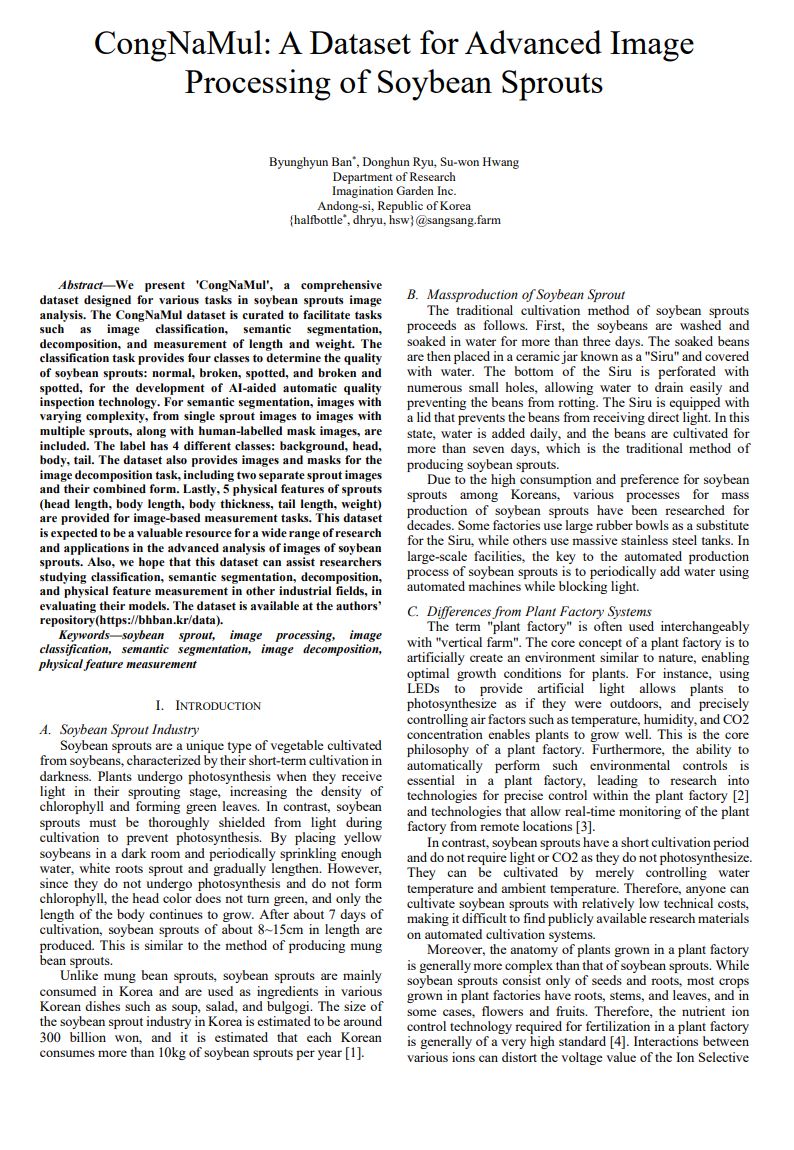 CongNaMul: A Dataset for Advanced Image Processing of Soybean
                                Sprouts