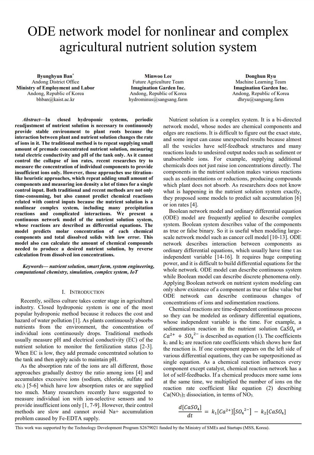 ODE Network Model for Nonlinear and Complex Agricultural Nutrient
                                Solution System