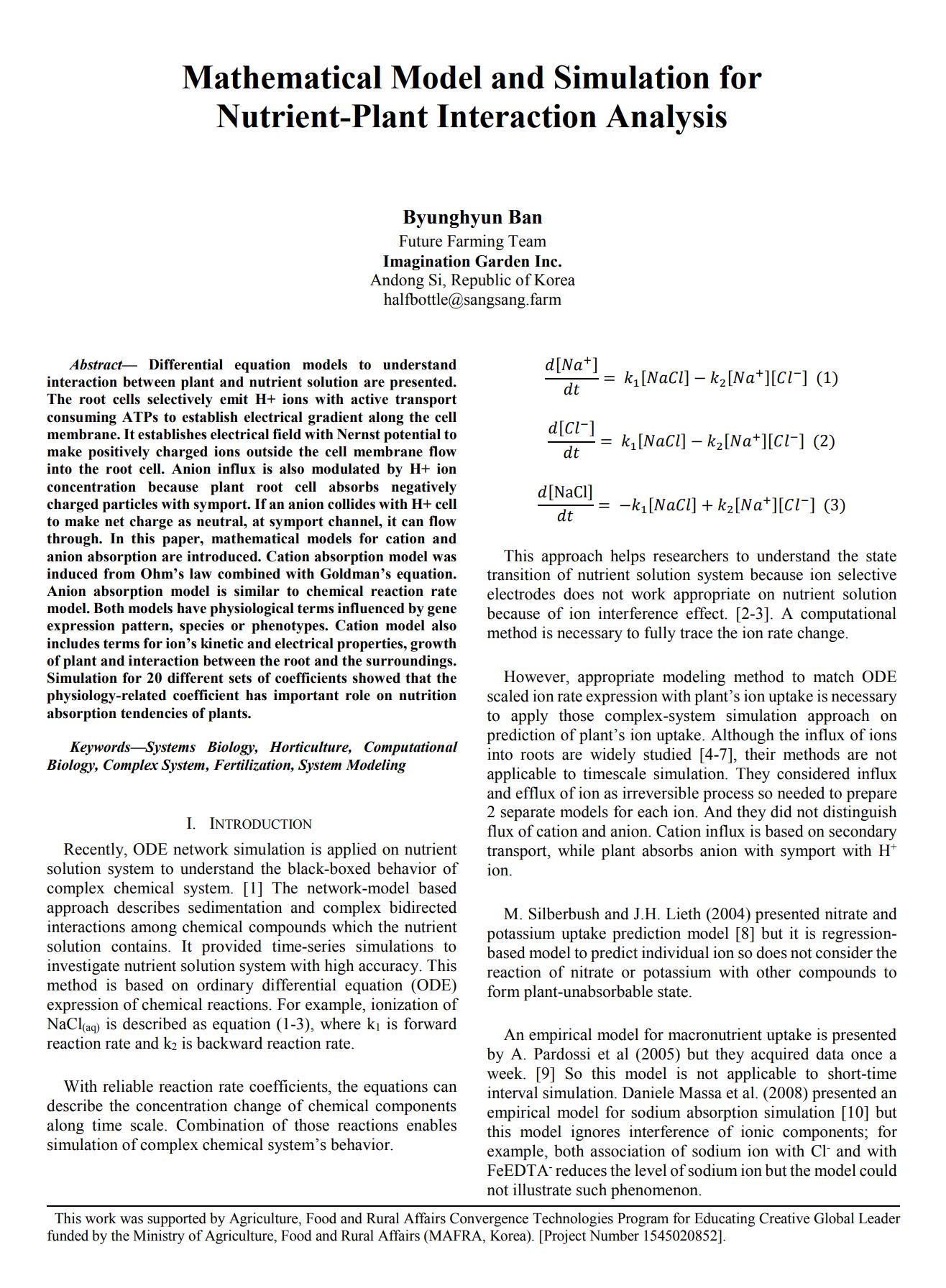 Mathematical Model and Simulation for Nutrient-Plant Interaction
                                Analysis