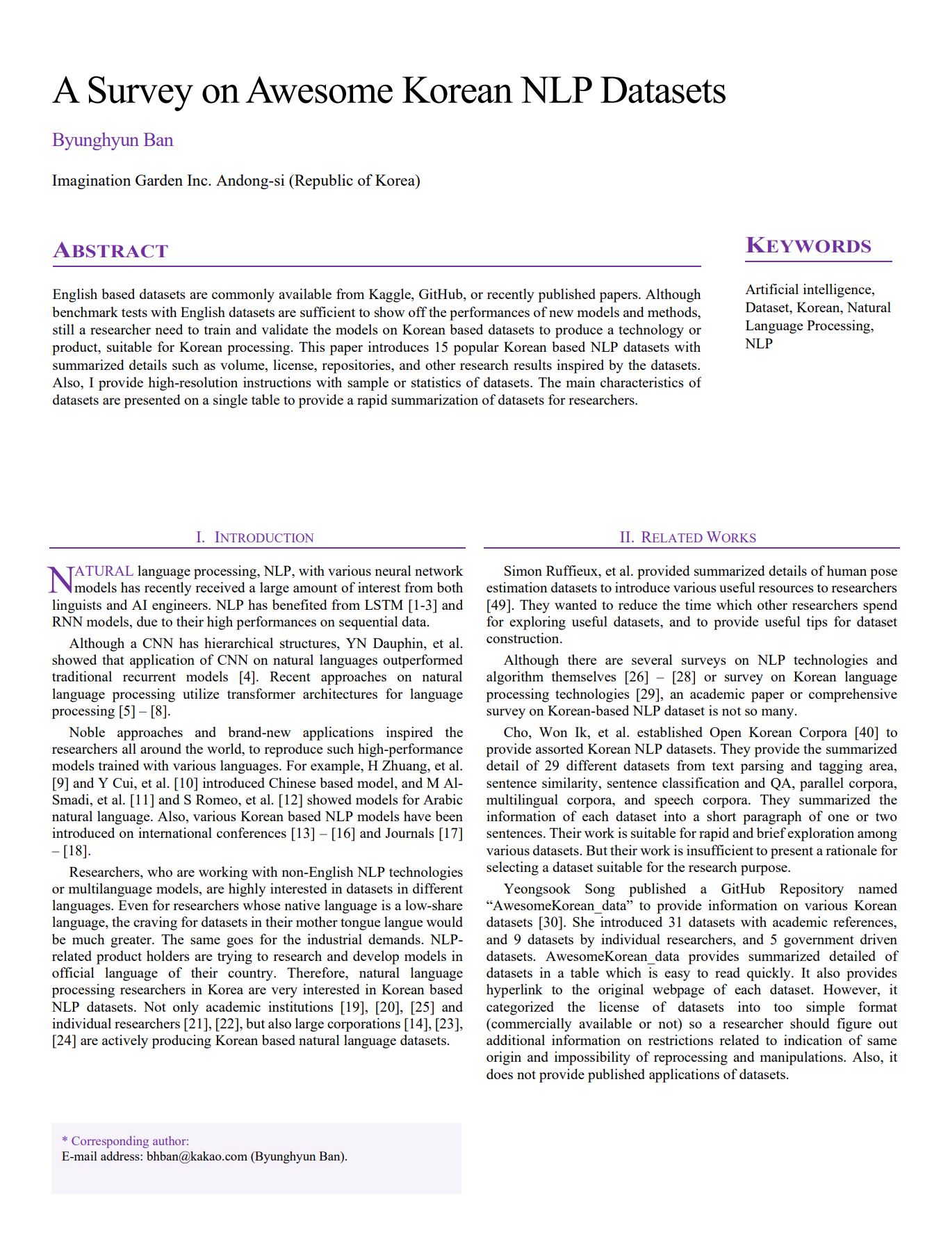 A Survey on Awesome Korean NLP Datasets