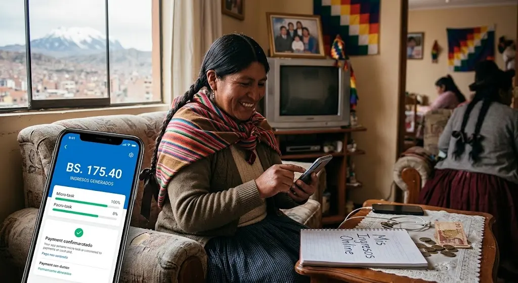 Persona trabajando desde su teléfono celular