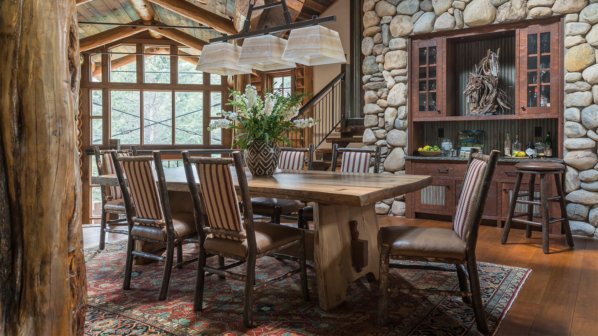 Creekside elevation of the Rock Creek Log Cabin, Red Lodge MT