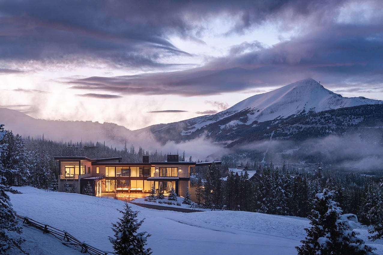 Mountain modern custom residence exterior, Yellowstone Club, Big Sky MT