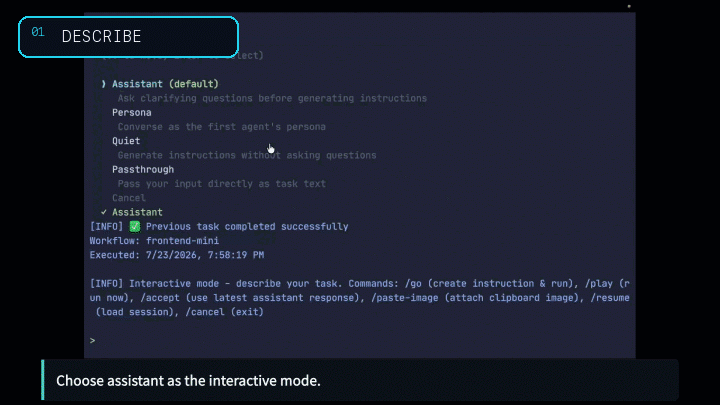 TAKT tutorial preview showing a task being described, queued, and executed by multiple AI agents