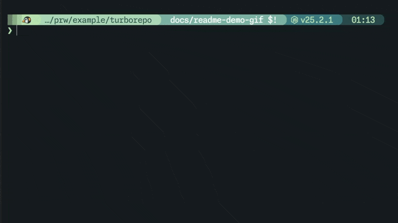 Demonstration of the prw CLI's interactive workflow