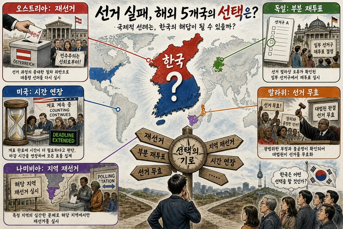 선거 실패 해외 5개국 선택 비교 만평