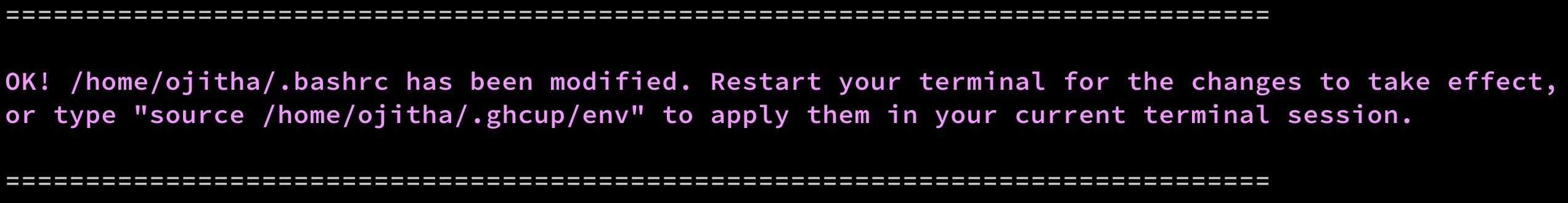 Haskell installation message