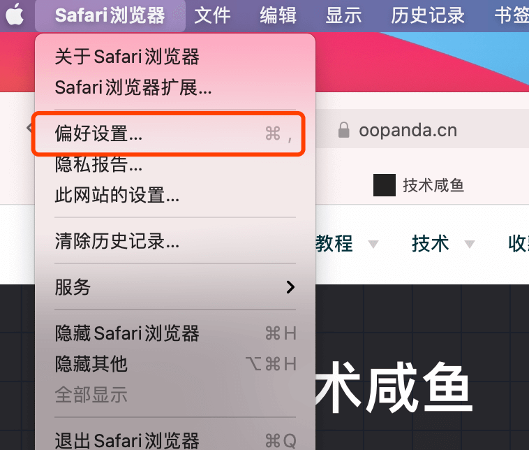 打开Safari浏览器偏好设置