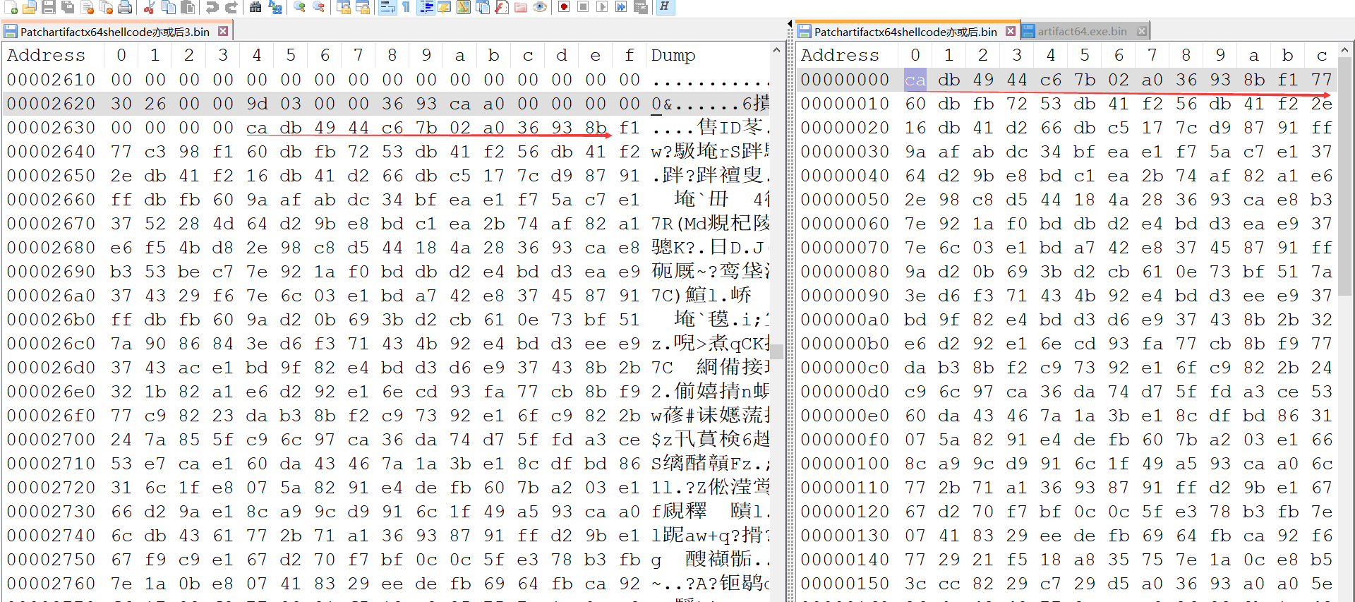 shellcode异或后填充到artifact64big.exe