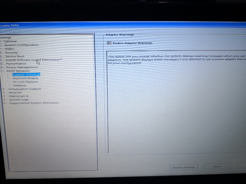 Adapter warnings в биосе что это dell