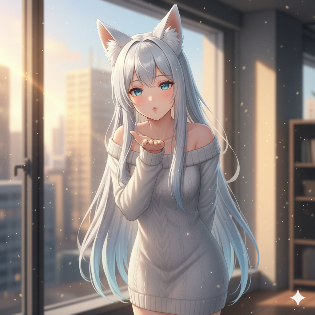 Leaning over and blowing a kiss