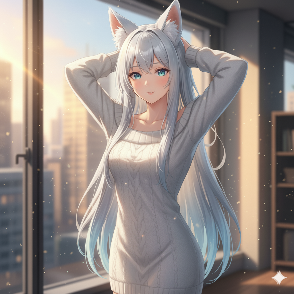 Hands behind her head and her elbows out