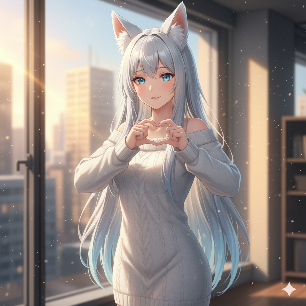 Forming a heart with her fingers