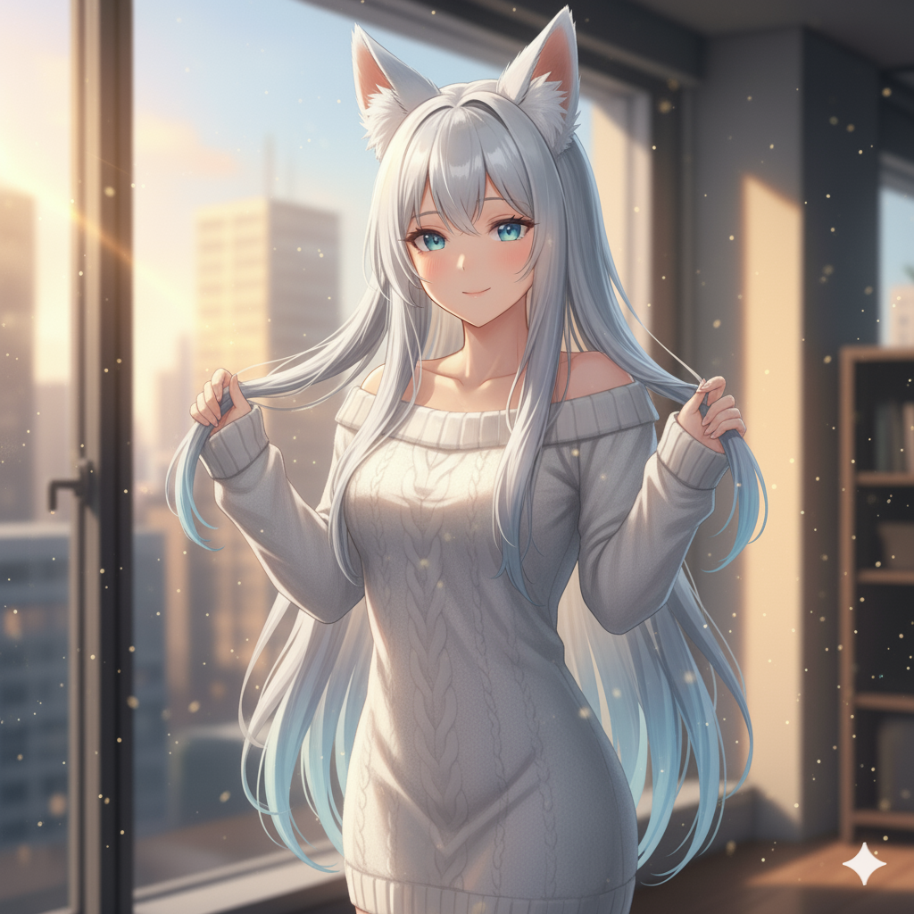 Playing with her hair