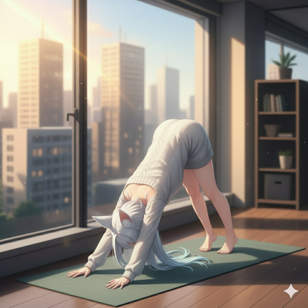 In downward-facing dog pose