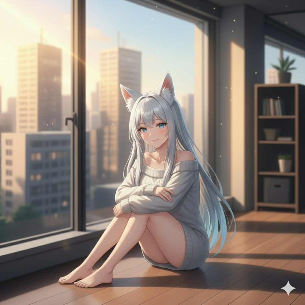 Sitting on the floor, hugging one knee