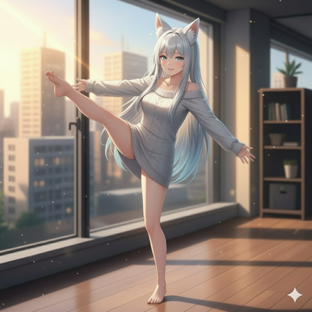 Kicking a leg in the air