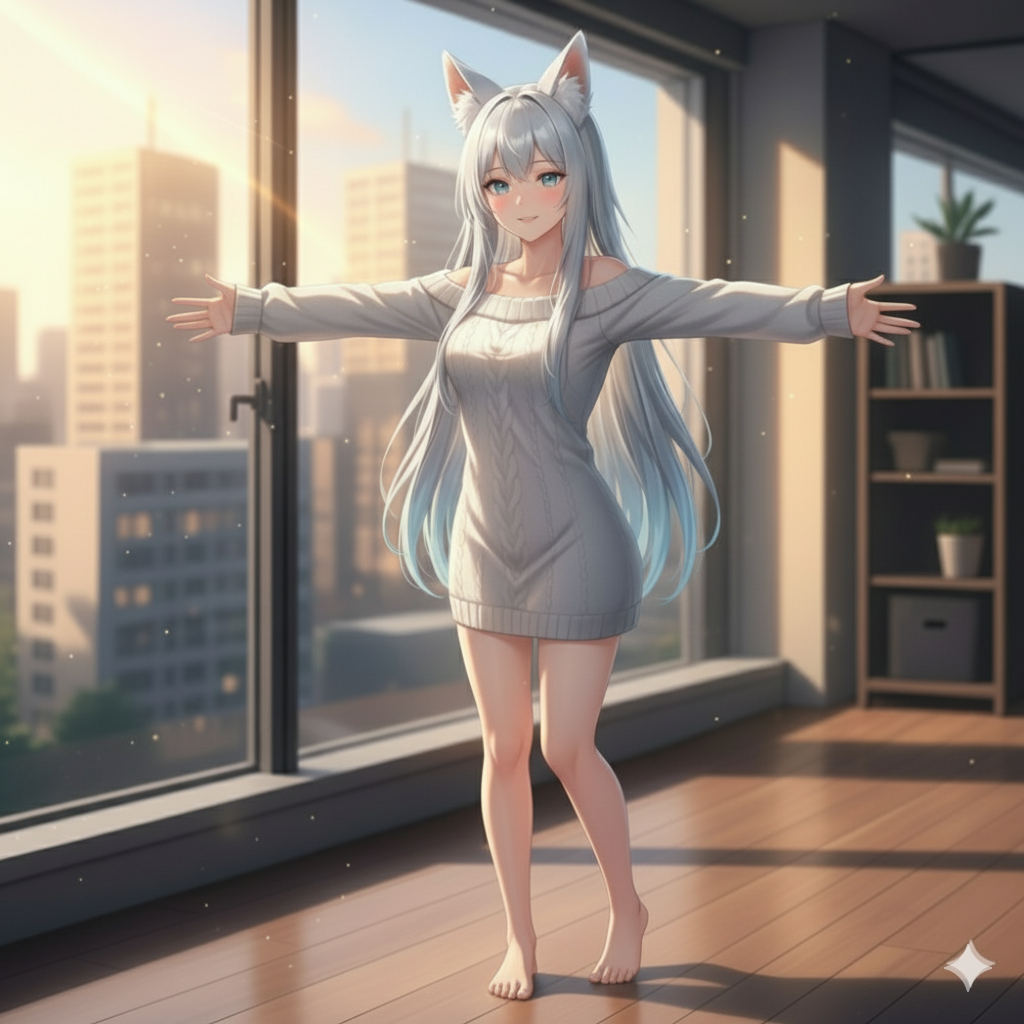 Arms stretched out in a T formation