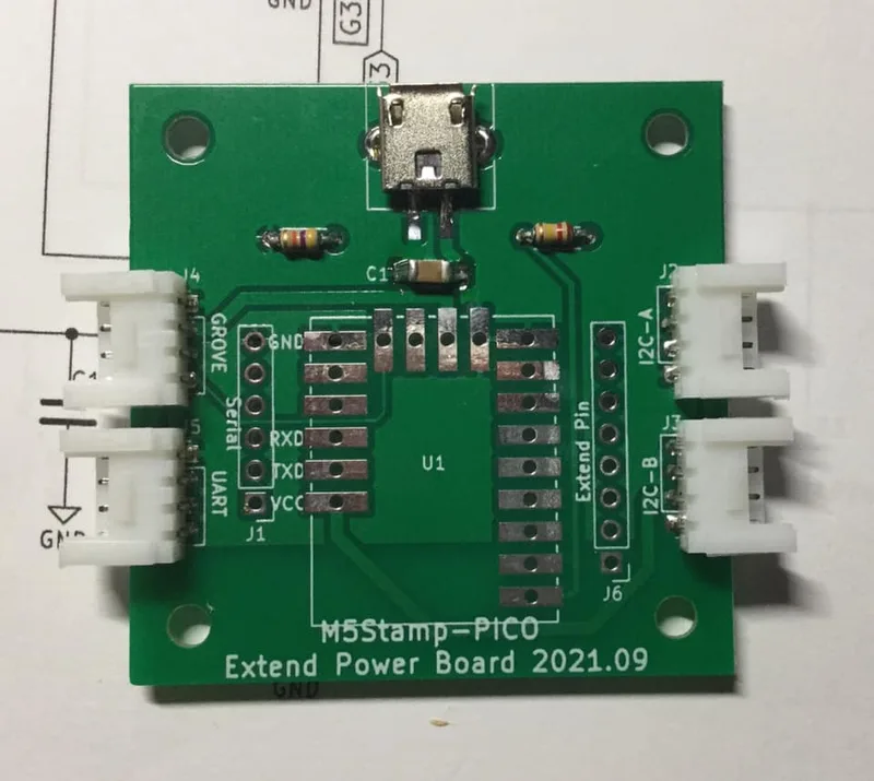 M5Stamp-Pico用拡張基板1(USB電源用)