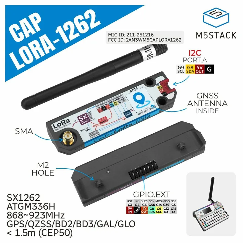 Cardputer Adv用Cap LoRa 1262（SX1262、ATGM336H）