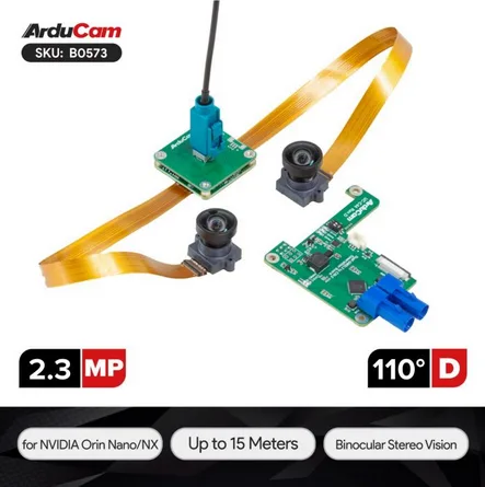 Arducam GMSL2対応2.3MP Jetson Orin Nano/NX用グローバルシャッターステレオ同期カメラモジュール（15m長距離伝送対応）