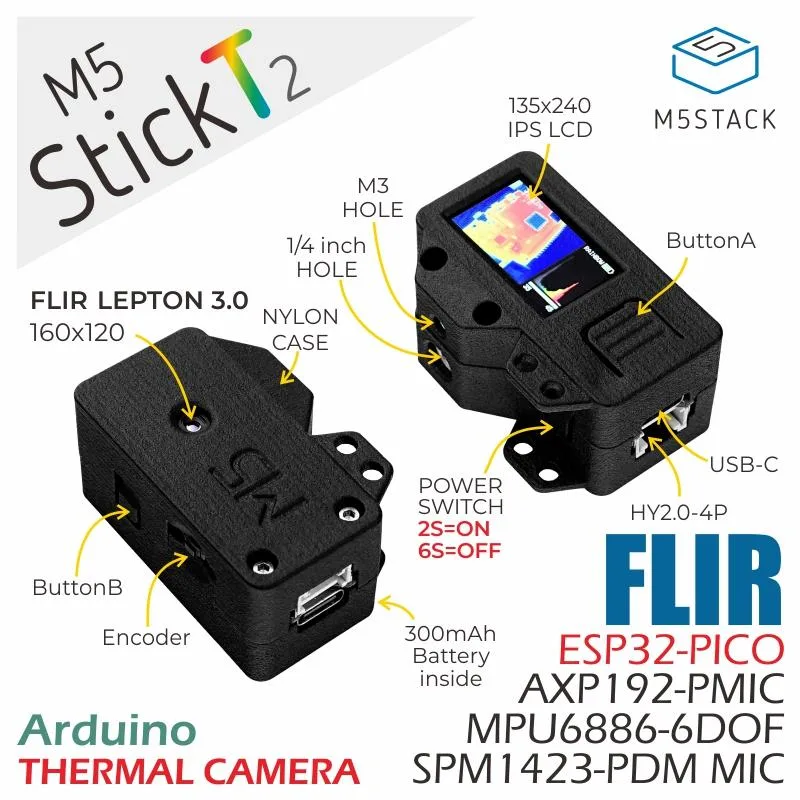 M5StickT2 ESP32搭載 サーモグラフィーカメラ開発キット（Lepton 3.0）--販売終了