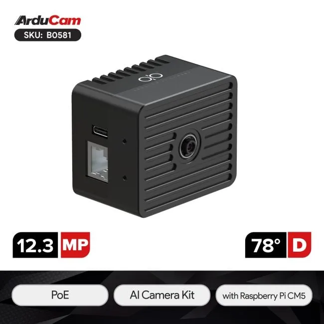 Arducam IMX500搭載 オールインワン Raspberry Pi AIカメラキット（CM5内蔵、PoE /USB給電）