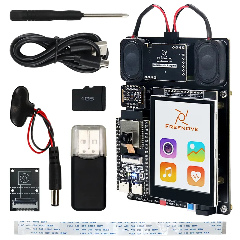 Freenove Development Kit for ESP32-S3 ESP32 S3 CAM Camera Wi-Fi Bluetooth, Dual-core 32-bit 240 MHz Microcontroller, Touch Screen Stereo Speakers Heart Rate Sensor, Tutorial Code