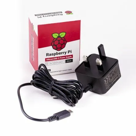 Raspberry Pi Official Power Supply 15.3W USB-C with 1.5M Cable - UK Plug  5.1V 3A Black