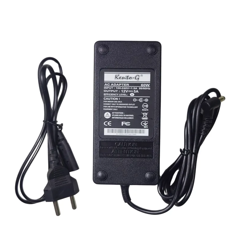 Kento-G 12V Power Adapter 5A 60W with 5.5mm DC Plug Standard AC to DC Power Supply