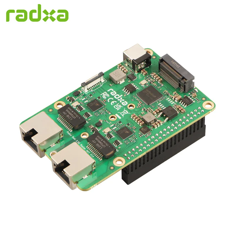 Radxa Dual 2.5G Router HAT, Dual 2.5G Ethernets, NVMe SSD, PCIe FPC, Designed for Radxa SBCs and Raspberry Pi 5