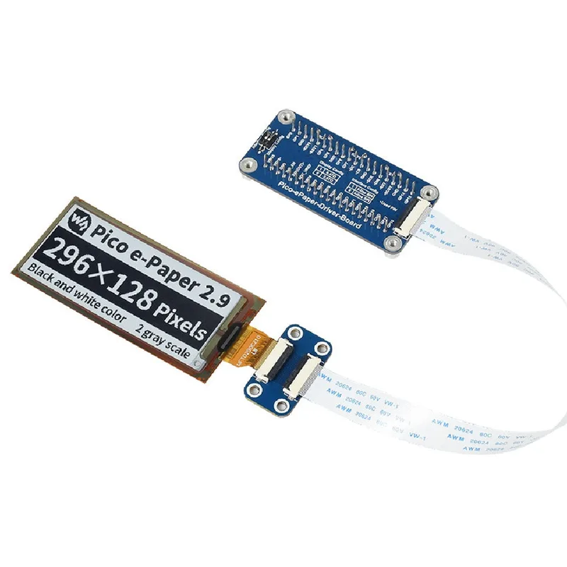 Raspberry Pi Pico用 2.9インチ e-Paper フレキシブルディスプレイ（白黒） 296×128--在庫限り