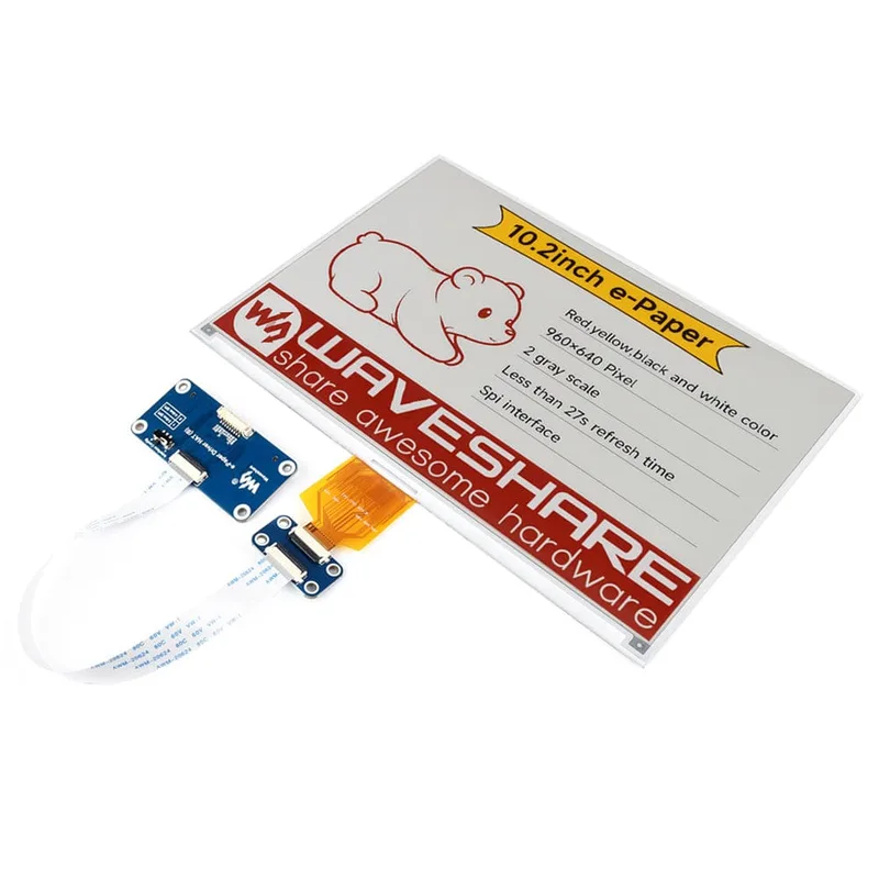 10.2" Four-Colour ePaper Display (G) with Driver HAT for Raspberry Pi