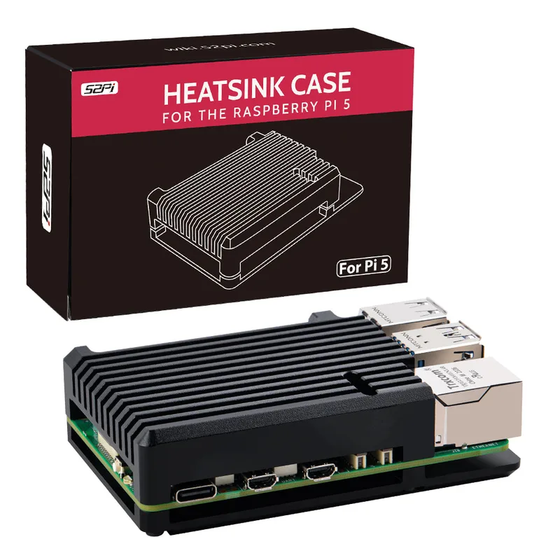52Pi  Aluminum Case Enlosure Black With Heatsink Fan for Raspberry Pi 5