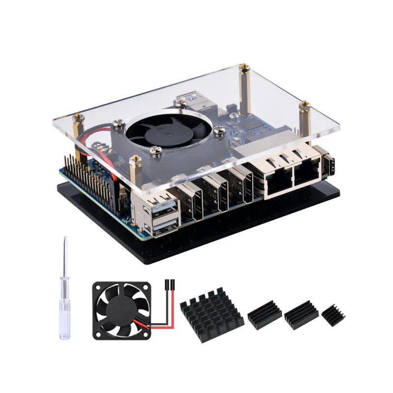 52Pi Orange Pi 5 Plus Acrylic Case Transparent Shell with Fan Power Supply Heatsink