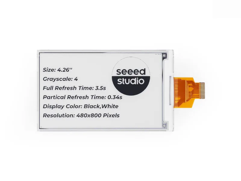 4.26\" Monochrome ePaper Display with 800x480 Pixels, SPI interface, Support XIAO/Arduino/STM32