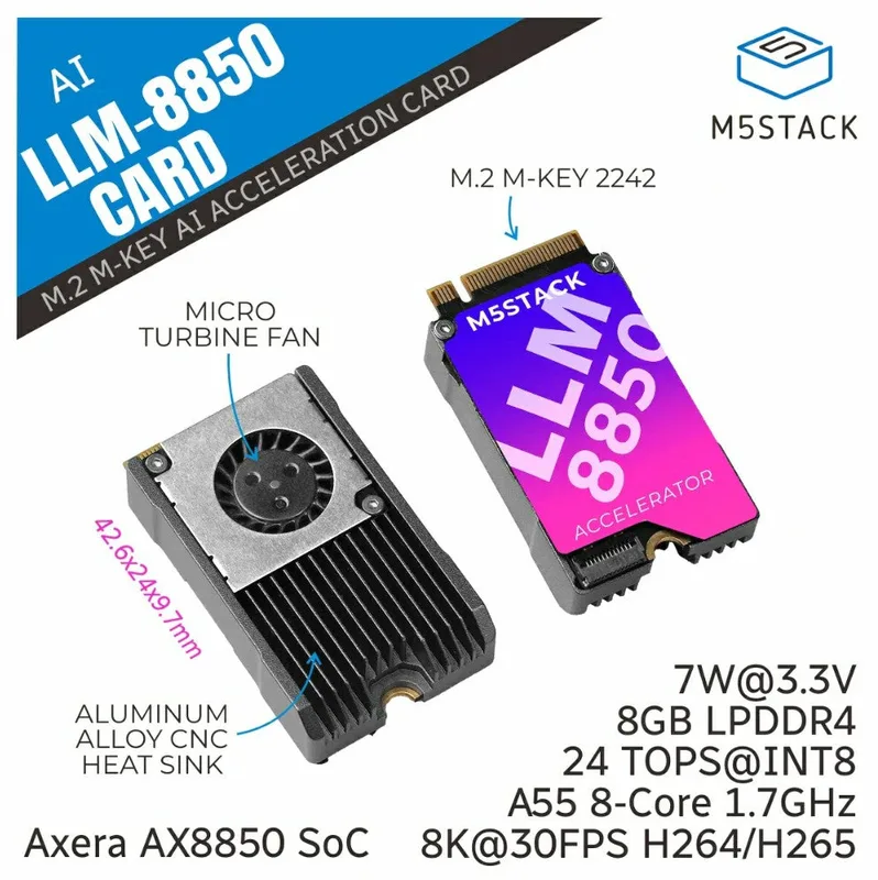 M5Stack AI-8850 LLMアクセラレーション M.2モジュール (AX8850)--在庫限り