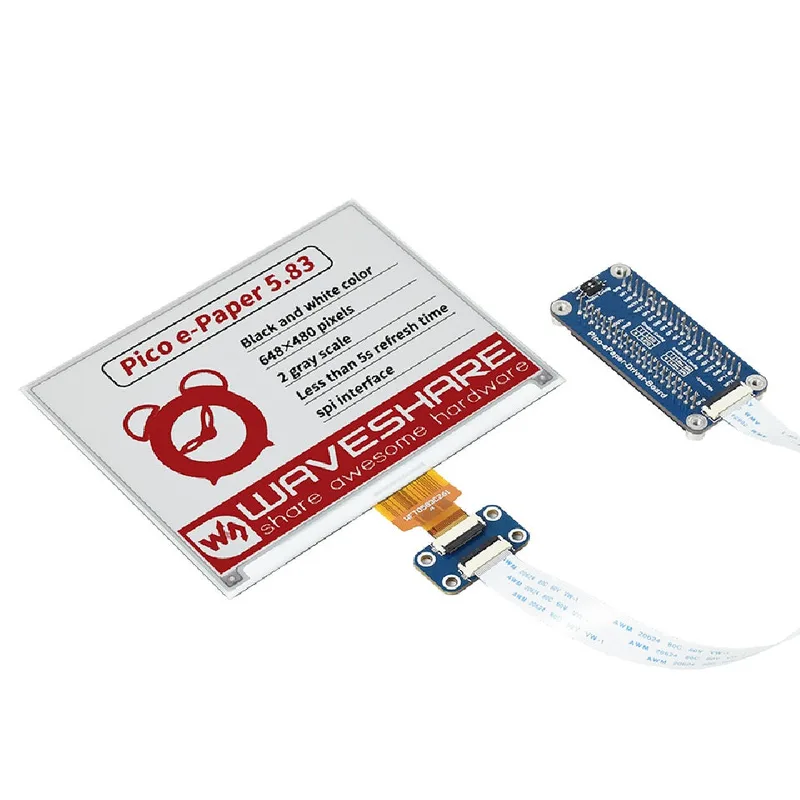 Raspberry Pi Pico用 5.83インチ e-Paper ディスプレイ（白黒赤）648×480--販売終了