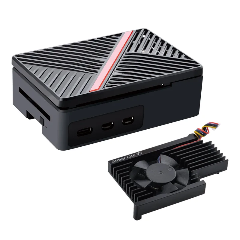 52Pi ABS Case Enlosure Black White With Armor Lite V5 Cooling Fan for Raspberry Pi 5