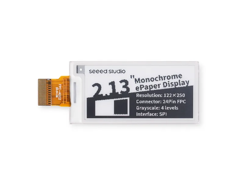 2.13" Monochrome eInk / ePaper Display with 122x250 Pixels, SPI interface, Support XIAO/Arduino