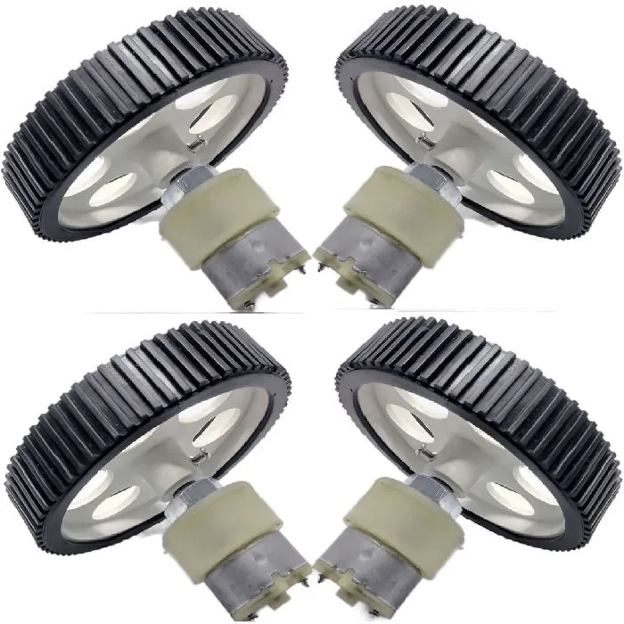 4 pieces 10 X 2 Cm Gear Motor Robot Wheel & 4 pieces 200 RPM Gear Motor