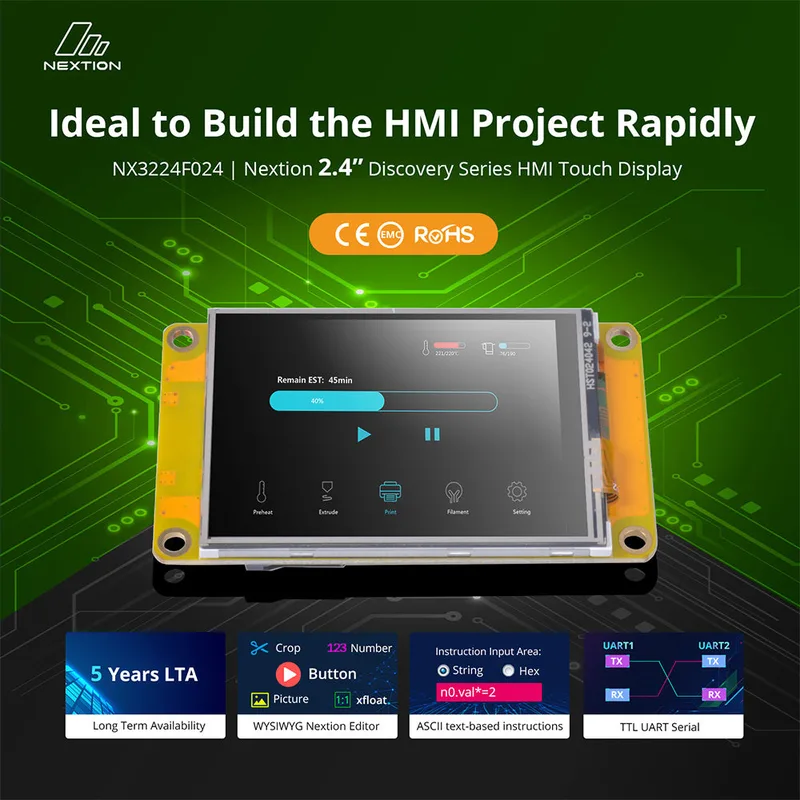 Nextion NX3224F024 2,4" Discovery Series kompaktes HMI-TFT-Display mit 64MHz MCU