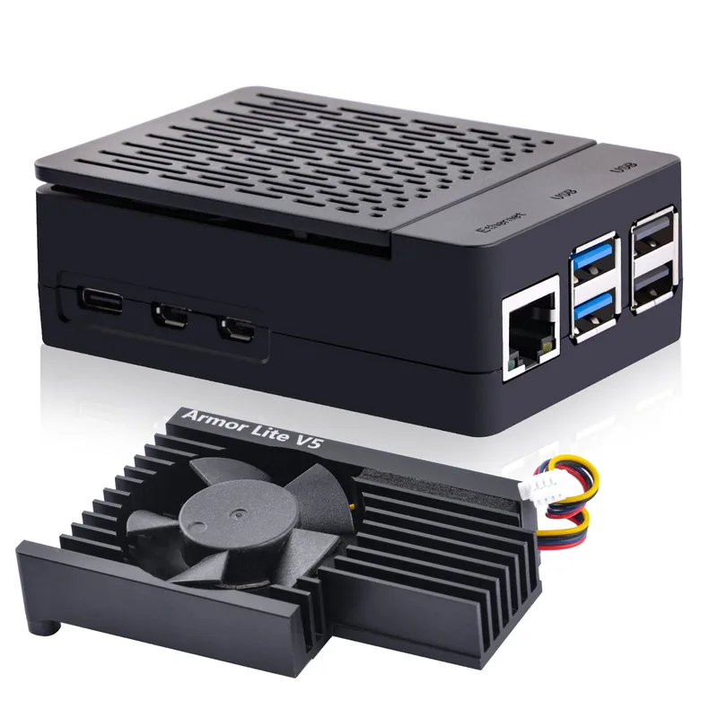 52Pi ABS Case Black Enlosure Shell for Raspberry Pi 5 with Armor Lite V5 Cooler