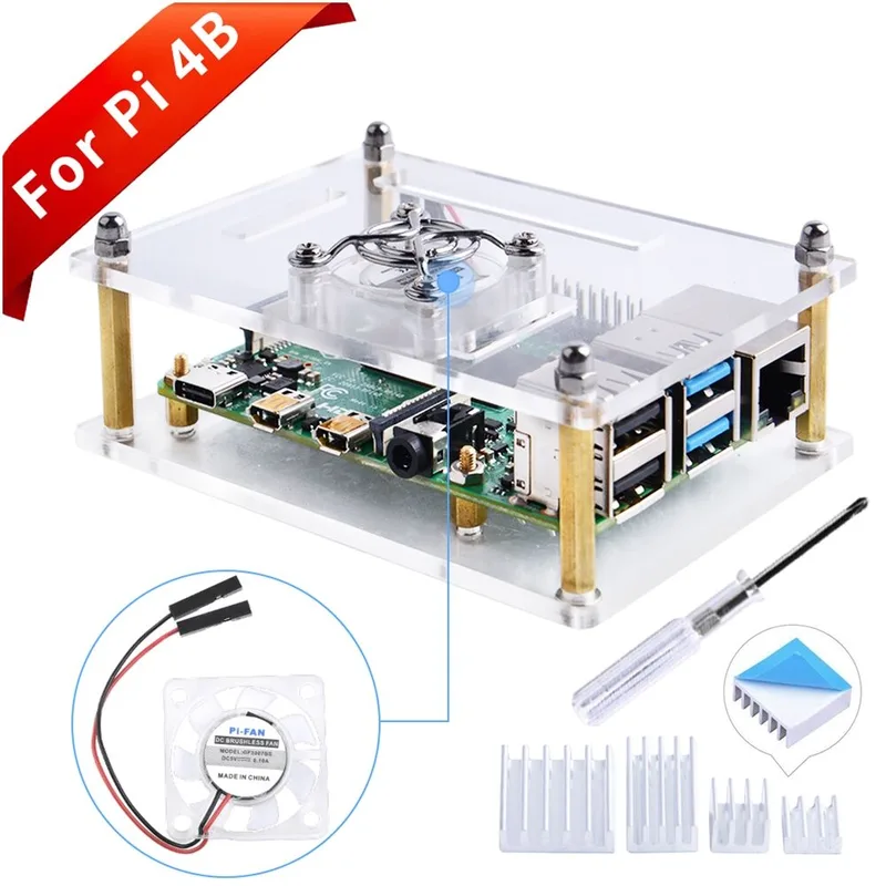 Raspberry Pi Single Layer Acrylic Case with Transparent Fan (Support Pi 4)