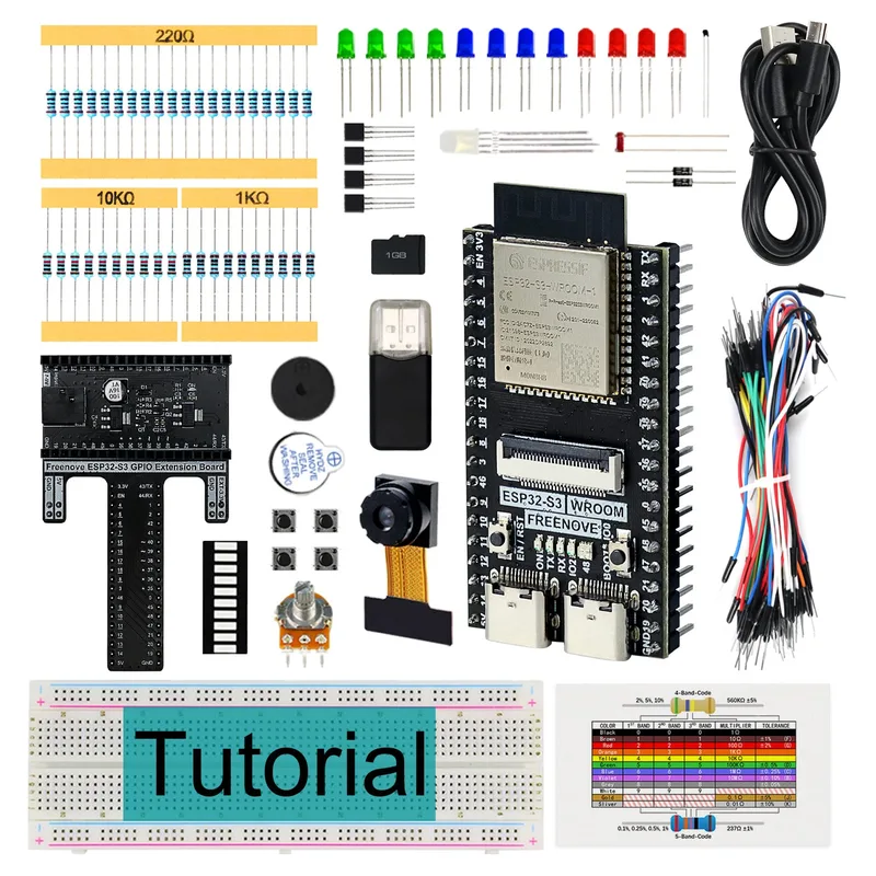 Freenove Basic Starter Kit for ESP32-S3 ESP32 S3 CAM Camera Wi-Fi Bluetooth, Dual-core 32-bit 240 MHz Microcontroller, Python C Code, 418-Page Detailed Tutorial, 144 Items, 55 Projects