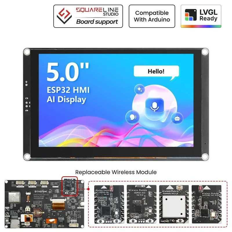 CrowPanel Advance 5inch HMI|ESP32-S3 AI-Powered IPS Touch Screen (800x480) Support LVGL