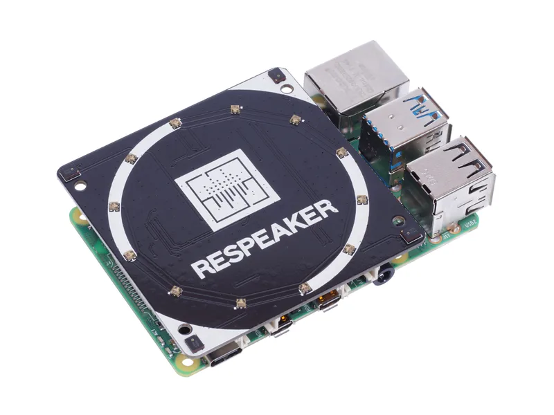 reSpeaker 4-Mic Array for Raspberry Pi - AC108 Audio Codec, 4 Analog Microphones, 12 Programable RGB LEDs, 2 Grove ports, attached with NLU software algorithms, VAD,DOA, KWS