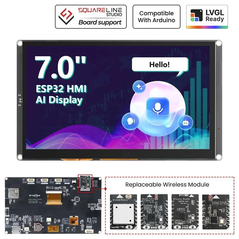 CrowPanel Advance 7inch HMI| ESP32-S3 AI-Powered IPS Touch Screen (800x480) Support LVGL
