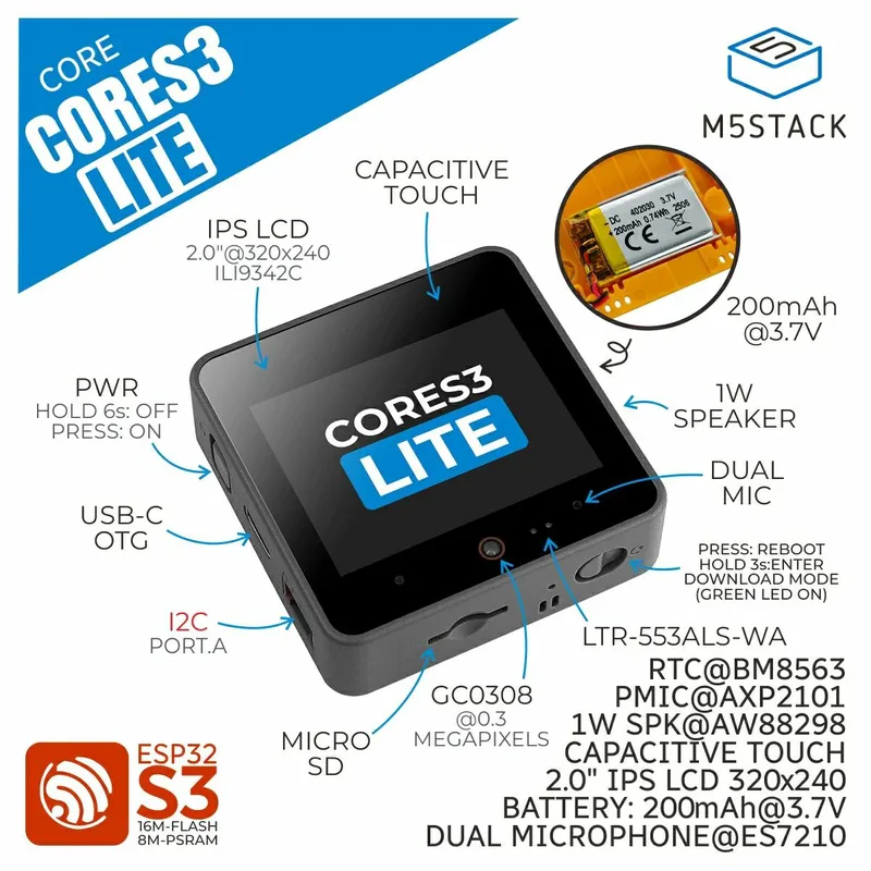 M5Stack CoreS3 Lite - ESP32S3 IoT開発キット
