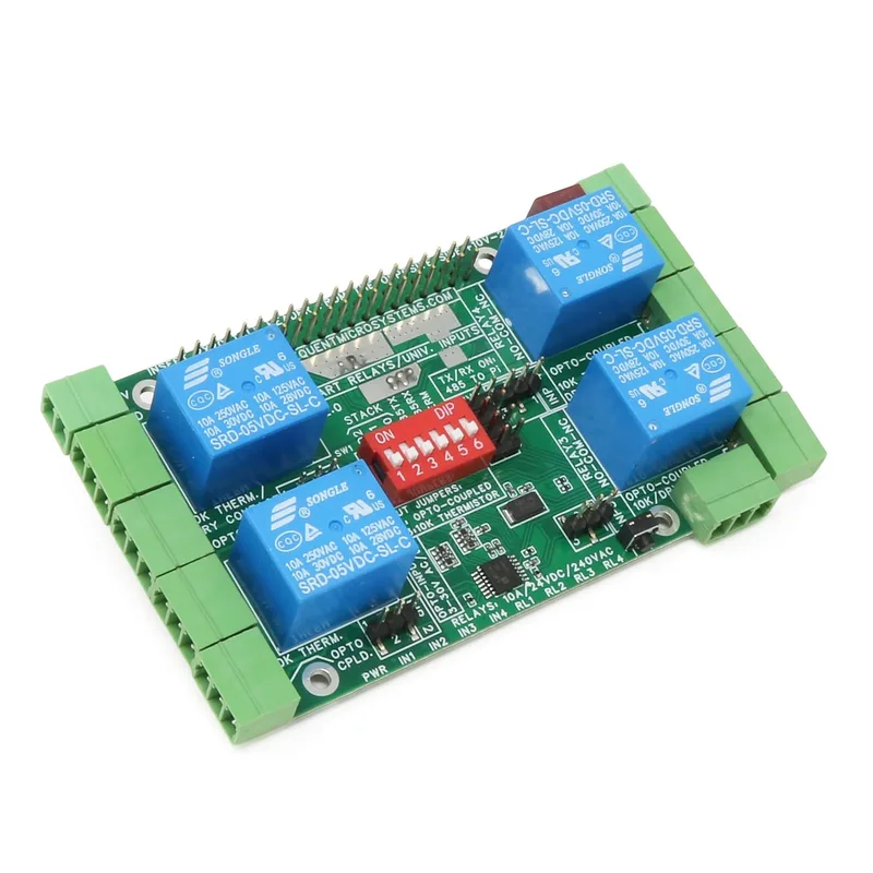 Four Smart Relays with Universal Inputs 8-Layer Stackable HAT for Raspberry Pi